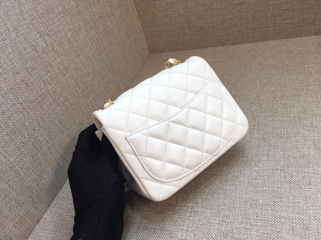 Mini Classic Flap Lambskin Bag A01115 White/Gold